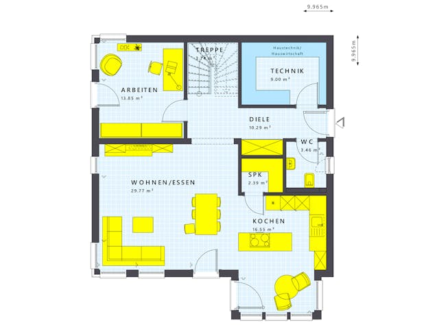 Fertighaus SUNSHINE 167 V2 von Living Fertighaus Schlüsselfertig ab 369050€, Satteldach-Klassiker Grundriss 1