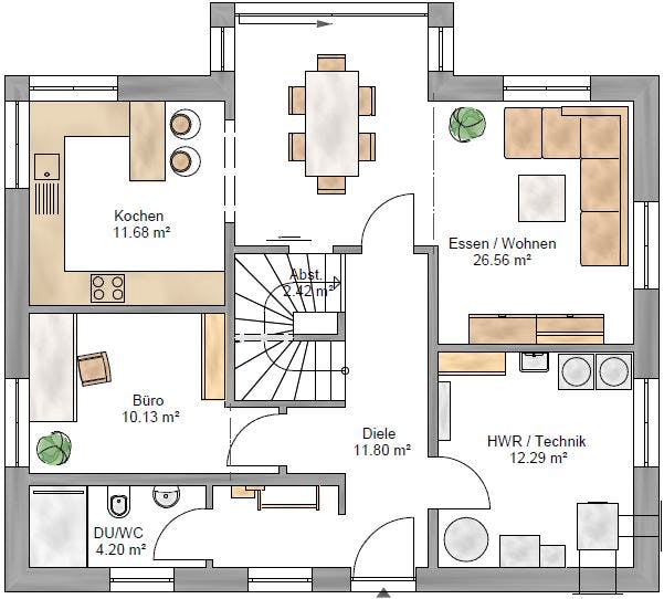 Fertighaus Lifestyle 156 von Suckfüll Energiesparhaus Schlüsselfertig ab 397450€, Satteldach-Klassiker Grundriss 1