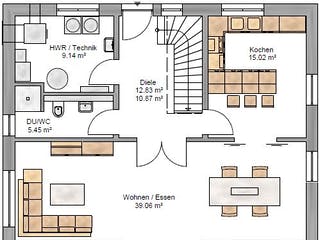 Fertighaus Lifestyle 157 von Suckfüll Energiesparhaus Schlüsselfertig ab 419963€, Satteldach-Klassiker Grundriss 1