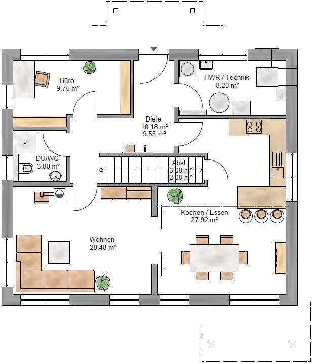 Fertighaus Lifestyle 163 von Suckfüll Energiesparhaus Schlüsselfertig ab 386300€, Satteldach-Klassiker Grundriss 1