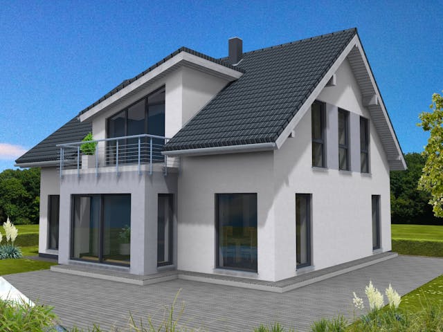 Fertighaus Lifestyle 177 von Suckfüll Energiesparhaus Schlüsselfertig ab 477563€, Satteldach-Klassiker Außenansicht 1