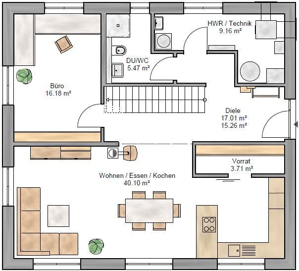 Fertighaus Lifestyle 179 von Suckfüll Energiesparhaus Schlüsselfertig ab 408850€, Satteldach-Klassiker Grundriss 1