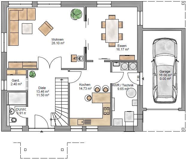 Fertighaus Lifestyle 219 - inkl. überbauter Garage von Suckfüll Energiesparhaus Schlüsselfertig ab 474750€, Grundriss 1