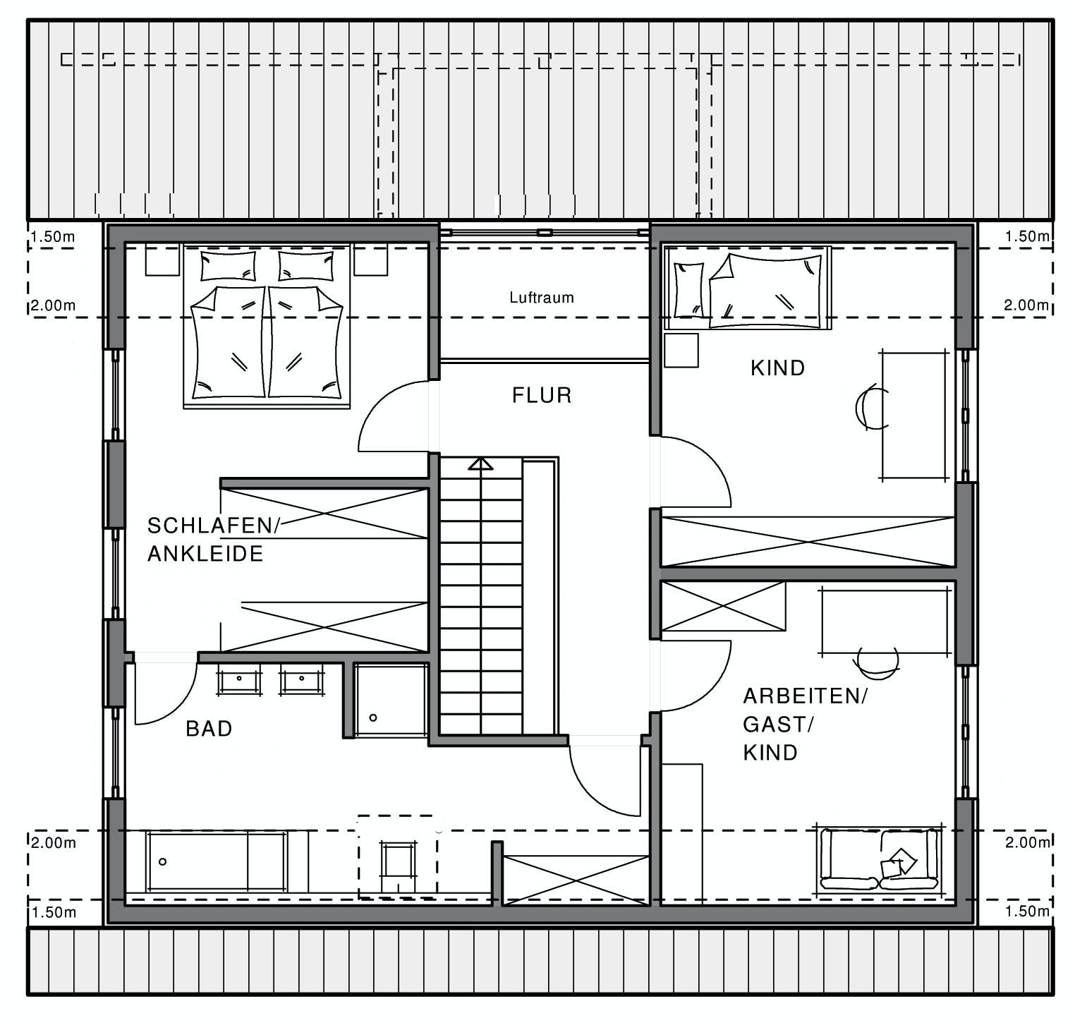 Fertighaus Linear von Meisterstück-HAUS, Satteldach-Klassiker Grundriss 1