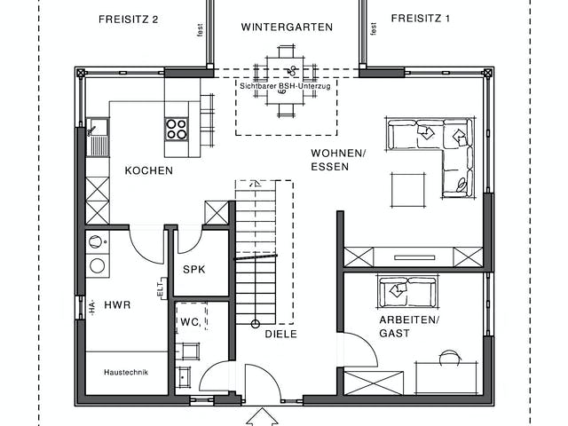 Fertighaus Linear von Meisterstück-HAUS, Satteldach-Klassiker Grundriss 2