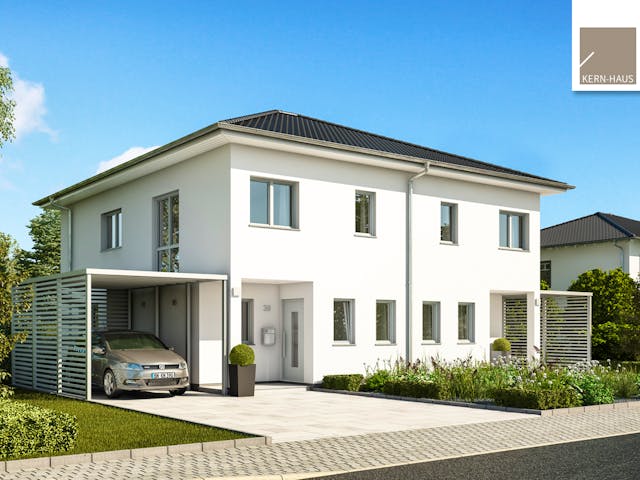 Massivhaus Doppelhaus Linus von Kern-Haus Schlüsselfertig ab 397900€, Stadtvilla Außenansicht 1