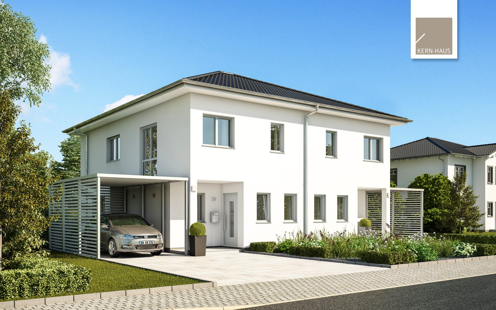Massivhaus Doppelhaus Linus von Kern-Haus Schlüsselfertig ab 355900€, Stadtvilla Außenansicht 1