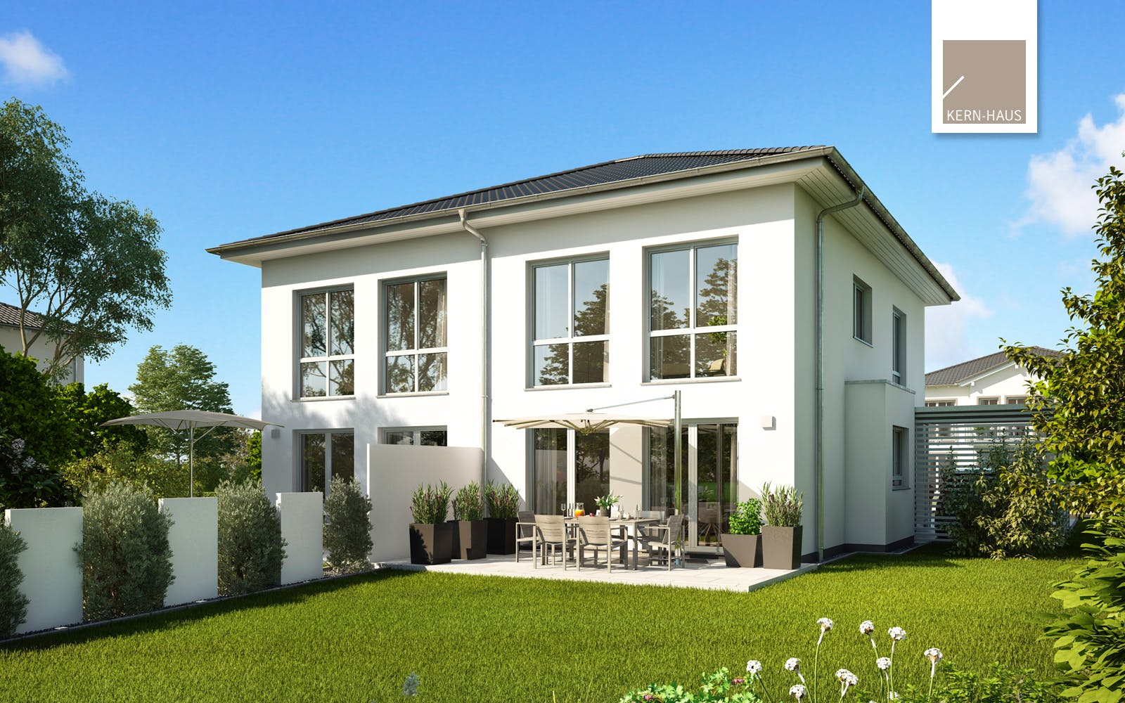 Massivhaus Doppelhaus Linus von Kern-Haus Schlüsselfertig ab 355900€, Stadtvilla Außenansicht 2