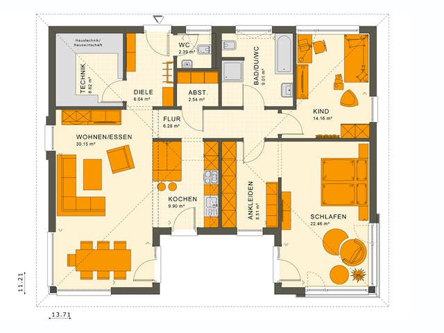 Fertighaus SOLUTION 101 V3 von Living Fertighaus Ausbauhaus ab 313737€, Bungalow Grundriss 1