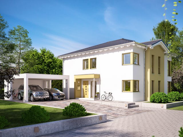 Fertighaus SOLUTION 204 V5 L von Living Fertighaus Schlüsselfertig ab 573427€, Stadtvilla Außenansicht 1