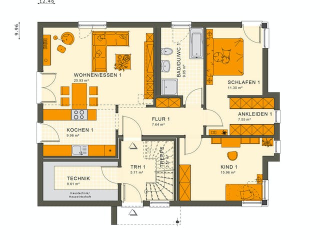 Fertighaus SOLUTION 204 V7 L von Living Fertighaus Ausbauhaus ab 518569€, Stadtvilla Grundriss 1