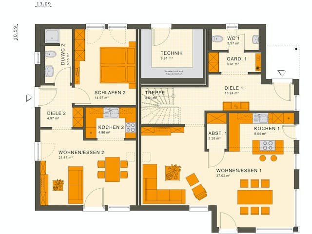 Fertighaus SOLUTION 230 V2 von Living Fertighaus Ausbauhaus ab 540527€, Satteldach-Klassiker Grundriss 1
