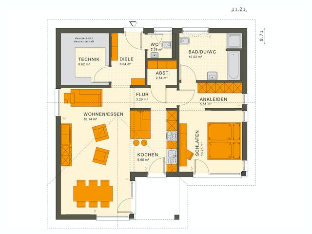 Fertighaus SOLUTION 82 V2 von Living Fertighaus Ausbauhaus ab 271024€, Bungalow Grundriss 1