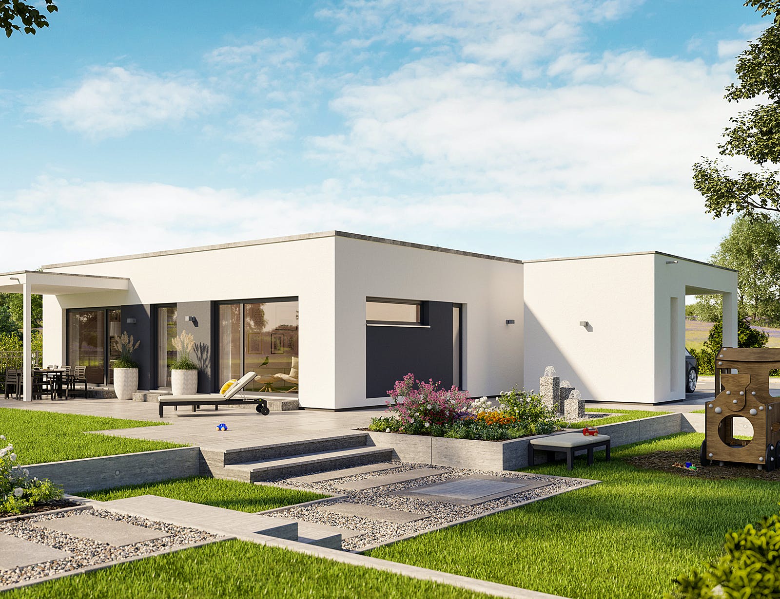 Fertighaus SOLUTION 82 V4 von Living Fertighaus Ausbauhaus ab 265637€, Bungalow Außenansicht 1