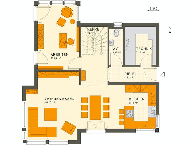 Fertighaus SUNSHINE 143 V3 von Living Fertighaus Ausbauhaus ab 325265€, Satteldach-Klassiker Grundriss 1
