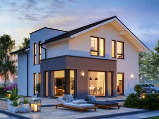Fertighaus SUNSHINE 144 V4 von Living Fertighaus Schlüsselfertig ab 333724€, Satteldach-Klassiker Außenansicht 2