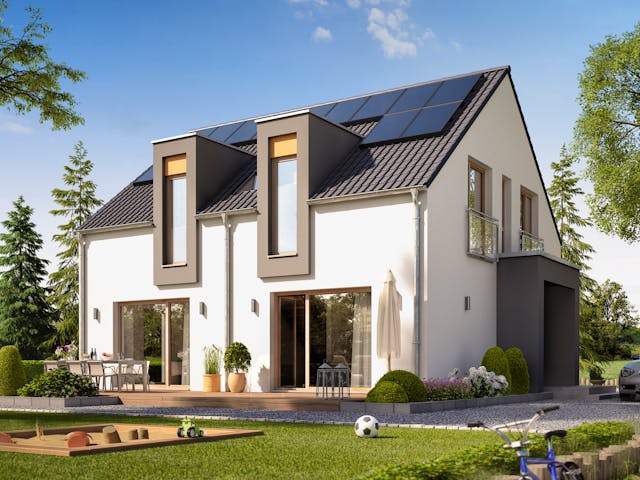 Fertighaus SUNSHINE 154 V3 von Living Fertighaus Schlüsselfertig ab 421044€, Satteldach-Klassiker Außenansicht 1 Fertighaus SUNSHINE 154 V3 von Living Fertighaus Schlüsselfertig ab 421044€, Satteldach-Klassiker Außenansicht 1