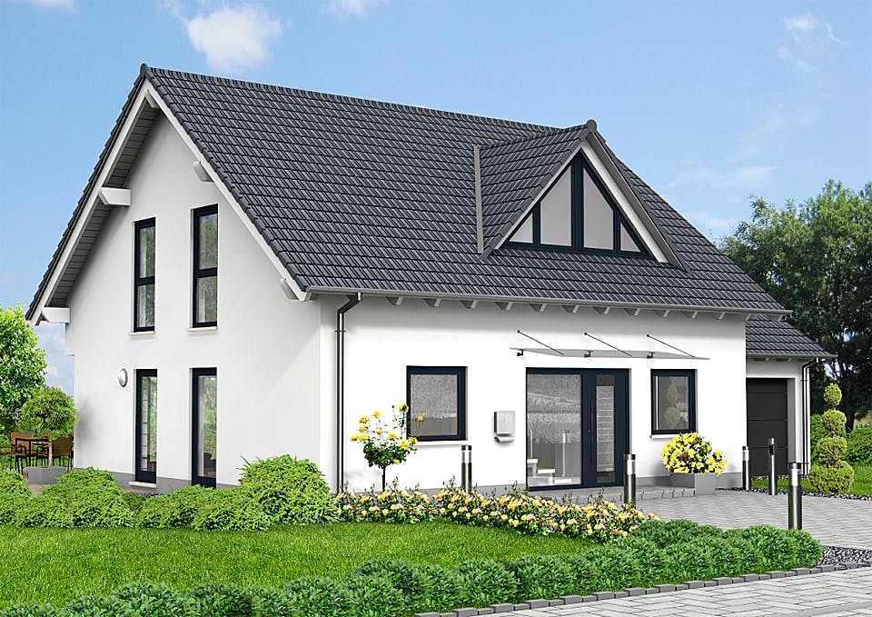 Massivhaus Haus 1 von Loewenfeld Bauen Schlüsselfertig ab 399000€, Satteldach-Klassiker Außenansicht 2