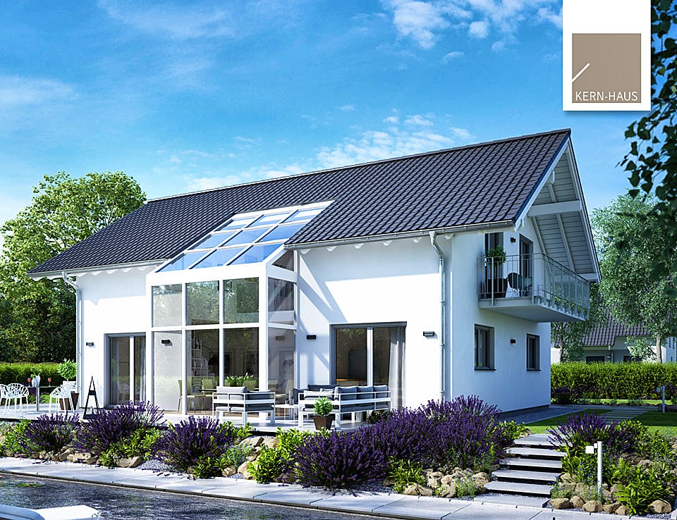 Massivhaus Familienhaus Luce von Kern-Haus Schlüsselfertig ab 613900€, Satteldach-Klassiker Außenansicht 1
