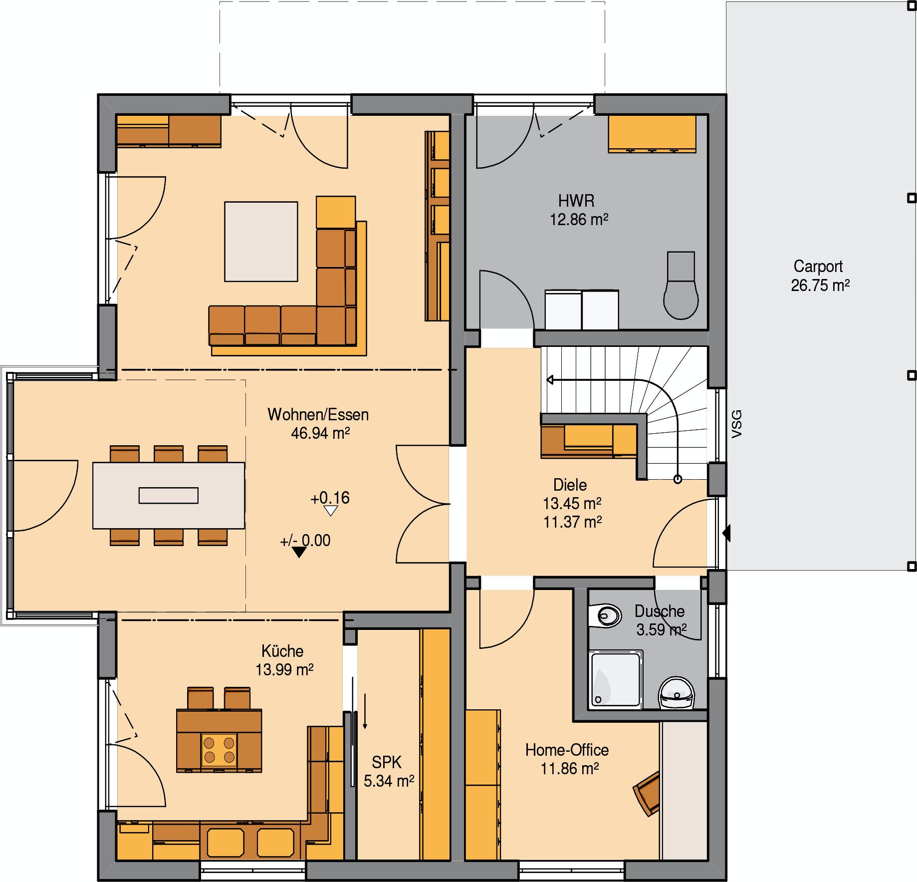 Massivhaus Familienhaus Luce von Kern-Haus Schlüsselfertig ab 613900€, Satteldach-Klassiker Grundriss 1
