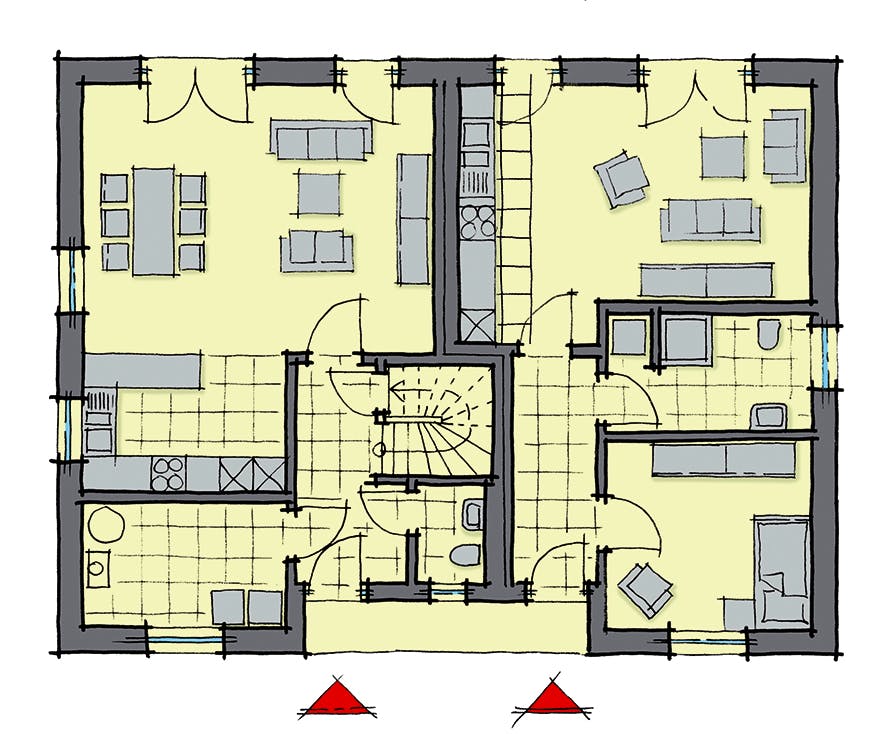 Fertighaus Lugano von GUSSEK HAUS Schlüsselfertig ab 519200€, Satteldach-Klassiker Grundriss 1