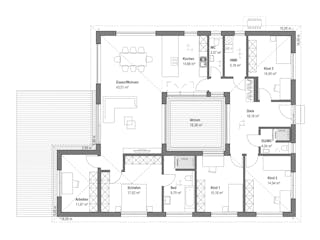 Fertighaus Bungalow Walmdach 172 von LUXHAUS, Bungalow Grundriss 1