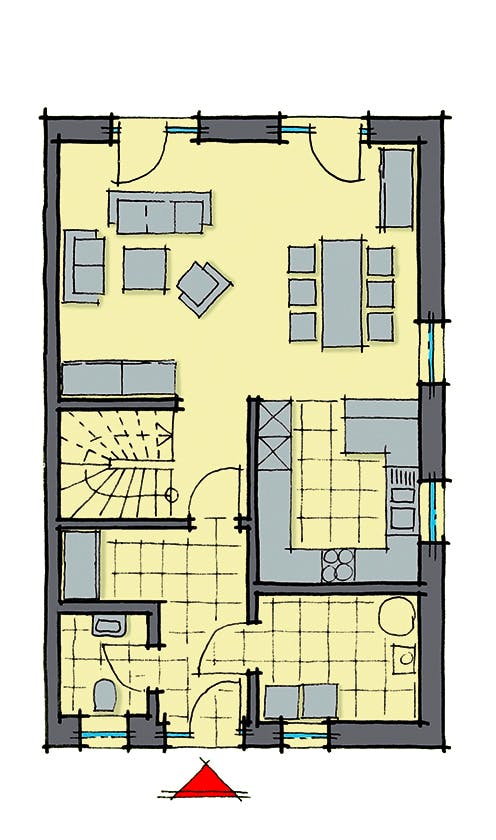 Fertighaus Maastricht von GUSSEK HAUS Schlüsselfertig ab 292800€, Satteldach-Klassiker Grundriss 1
