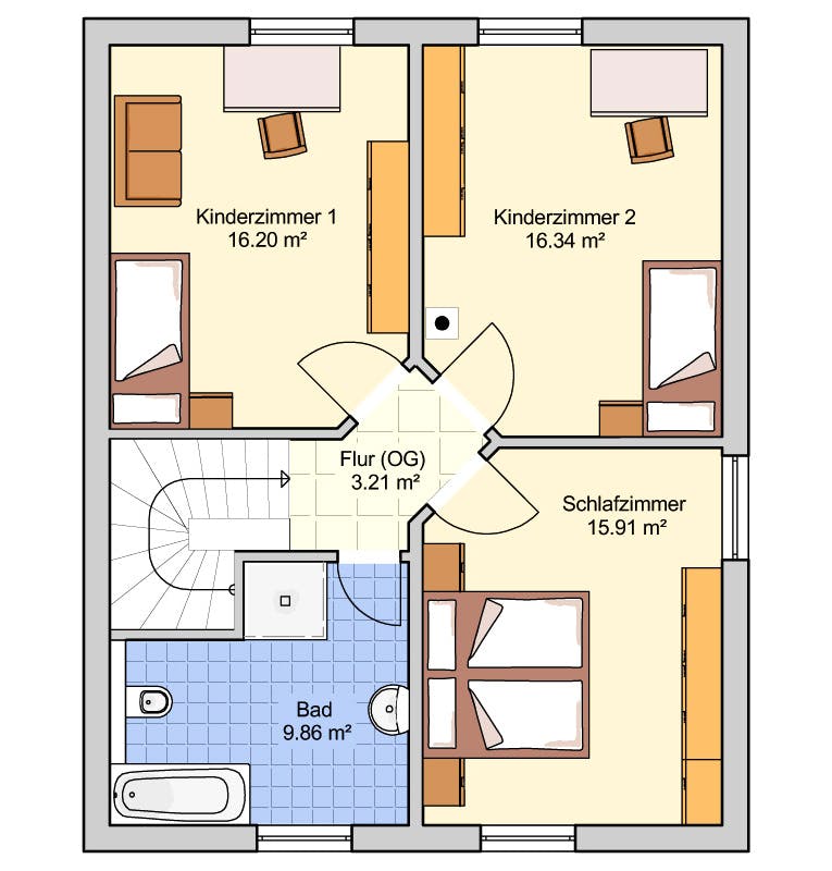 Fertighaus Madrid - Stadtvilla von Fingerhut Haus Schlüsselfertig ab 397496€, Stadtvilla Grundriss 2