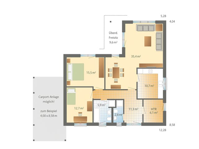 Fertighaus Mandö von Danhaus Deutschland, Bungalow Grundriss 1 Fertighaus Mandö von Danhaus Deutschland, Bungalow Grundriss 1