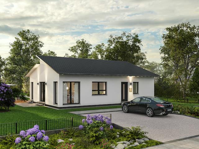 Fertighaus ComfortStyle 10.01 P von massa haus Ausbauhaus ab 140999€, Bungalow Außenansicht 1