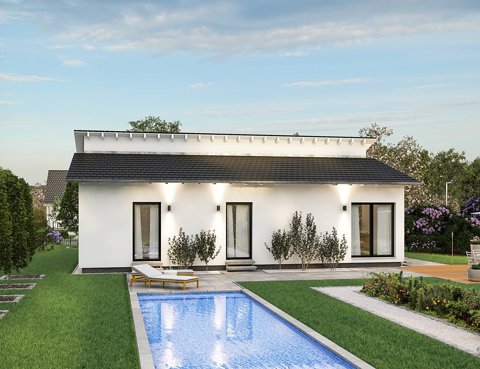 Fertighaus ComfortStyle 10.01 P von massa haus Ausbauhaus ab 140999€, Bungalow Außenansicht 2