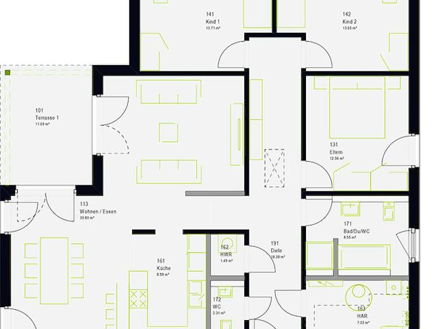 Fertighaus ComfortStyle 13.03 W von massa haus Ausbauhaus ab 160999€, Bungalow Grundriss 1