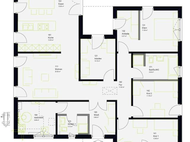 Fertighaus ComfortStyle 14.01 P von massa haus Ausbauhaus ab 171999€, Bungalow Grundriss 1