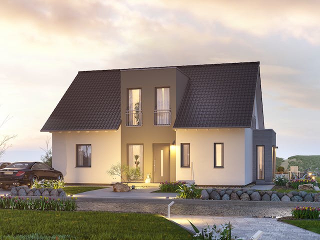 Fertighaus FamilyStyle 17.01 S von massa haus Ausbauhaus ab 156999€, Satteldach-Klassiker Außenansicht 1