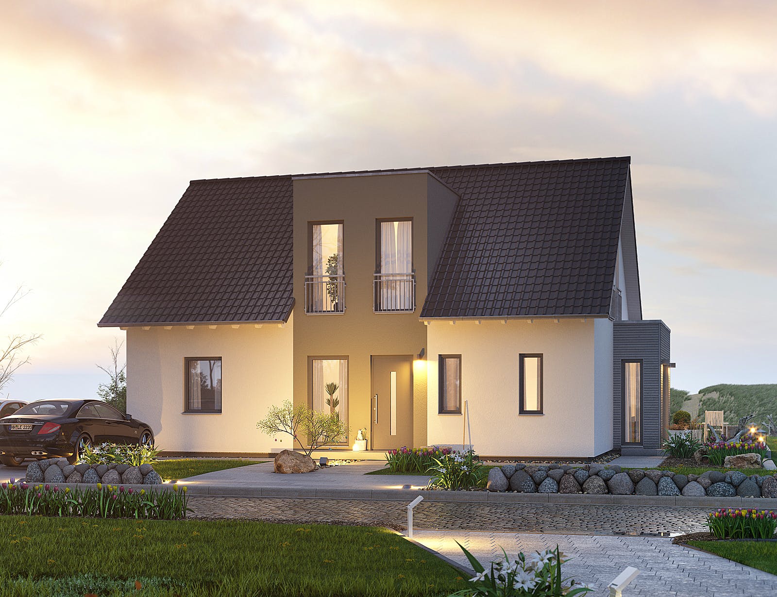 Fertighaus FamilyStyle 17.01 S von massa haus Ausbauhaus ab 156999€, Satteldach-Klassiker Außenansicht 1