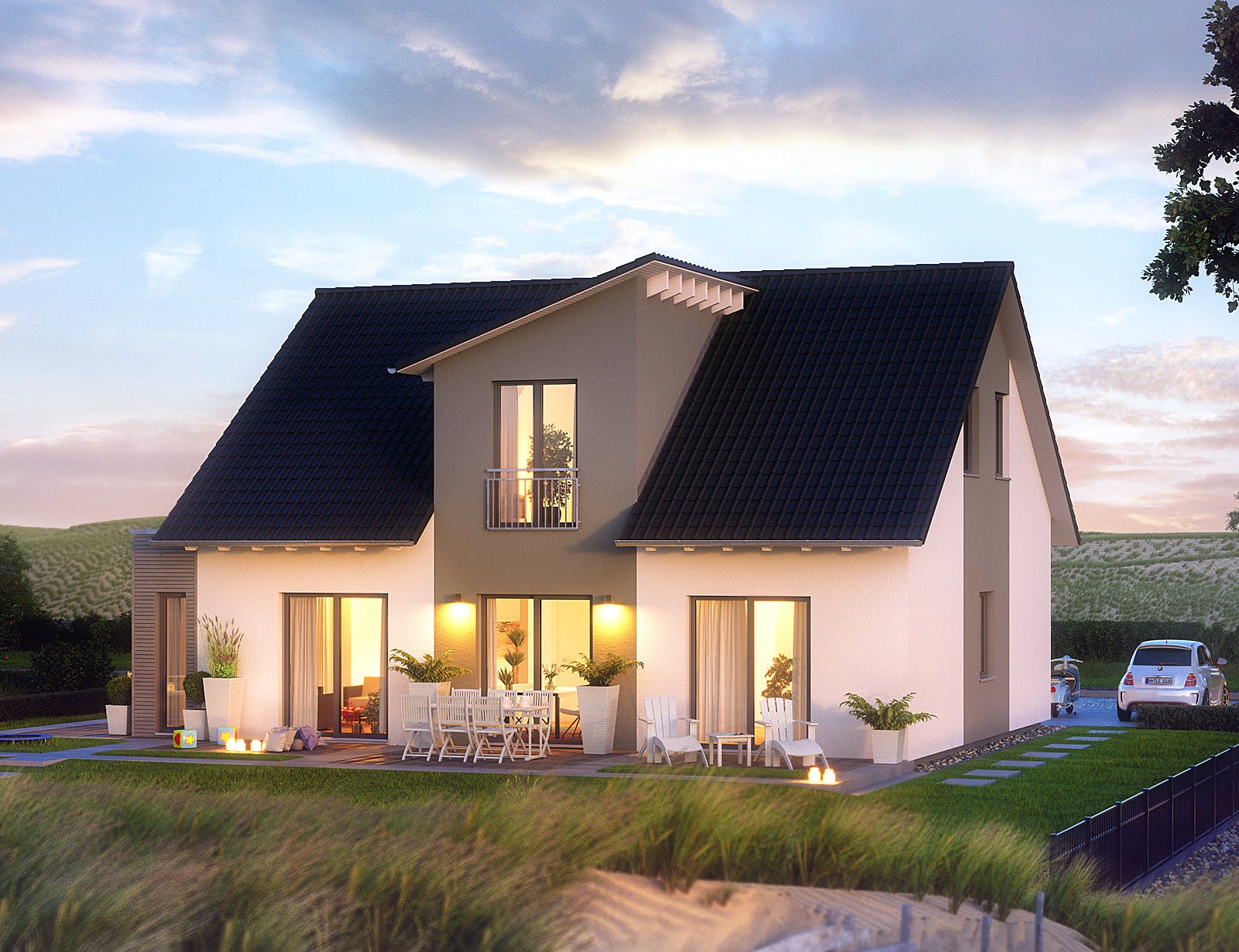 Fertighaus FamilyStyle 17.01 S von massa haus Ausbauhaus ab 156999€, Satteldach-Klassiker Außenansicht 2