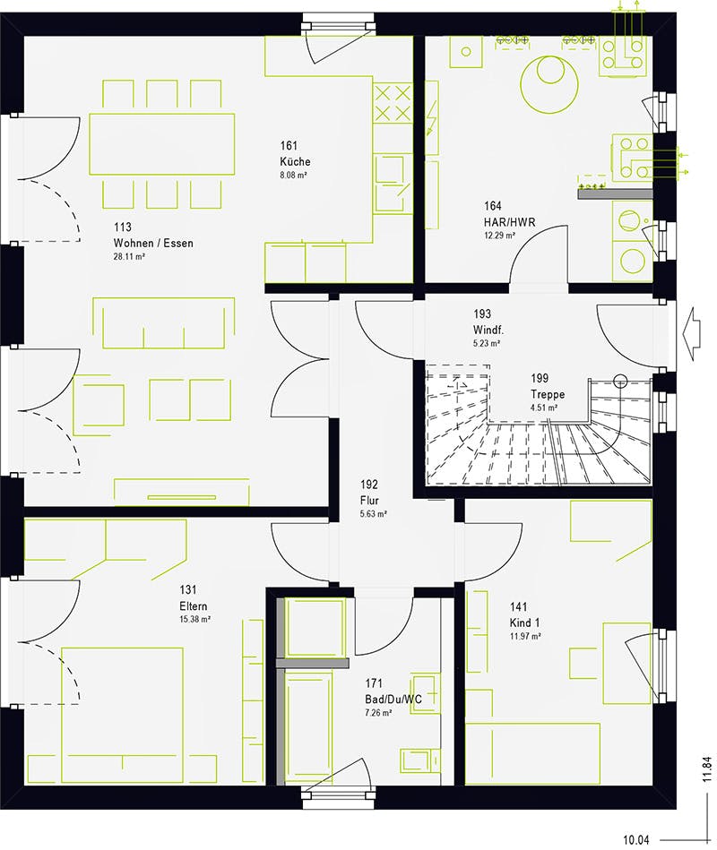 Fertighaus FamilyStyle 17.01 S von massa haus Ausbauhaus ab 156999€, Satteldach-Klassiker Grundriss 1