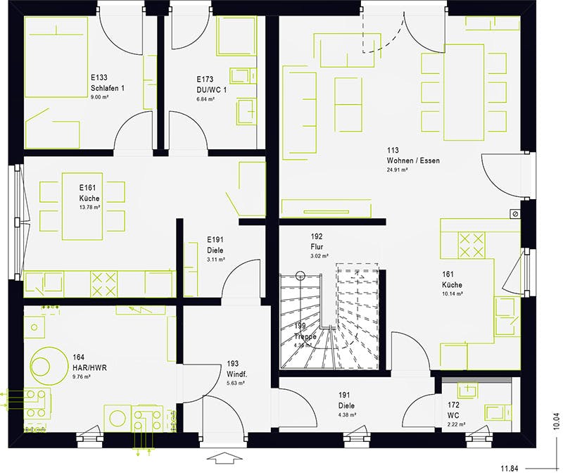 Fertighaus FamilyStyle 18.01 S von massa haus Ausbauhaus ab 160999€, Satteldach-Klassiker Grundriss 1
