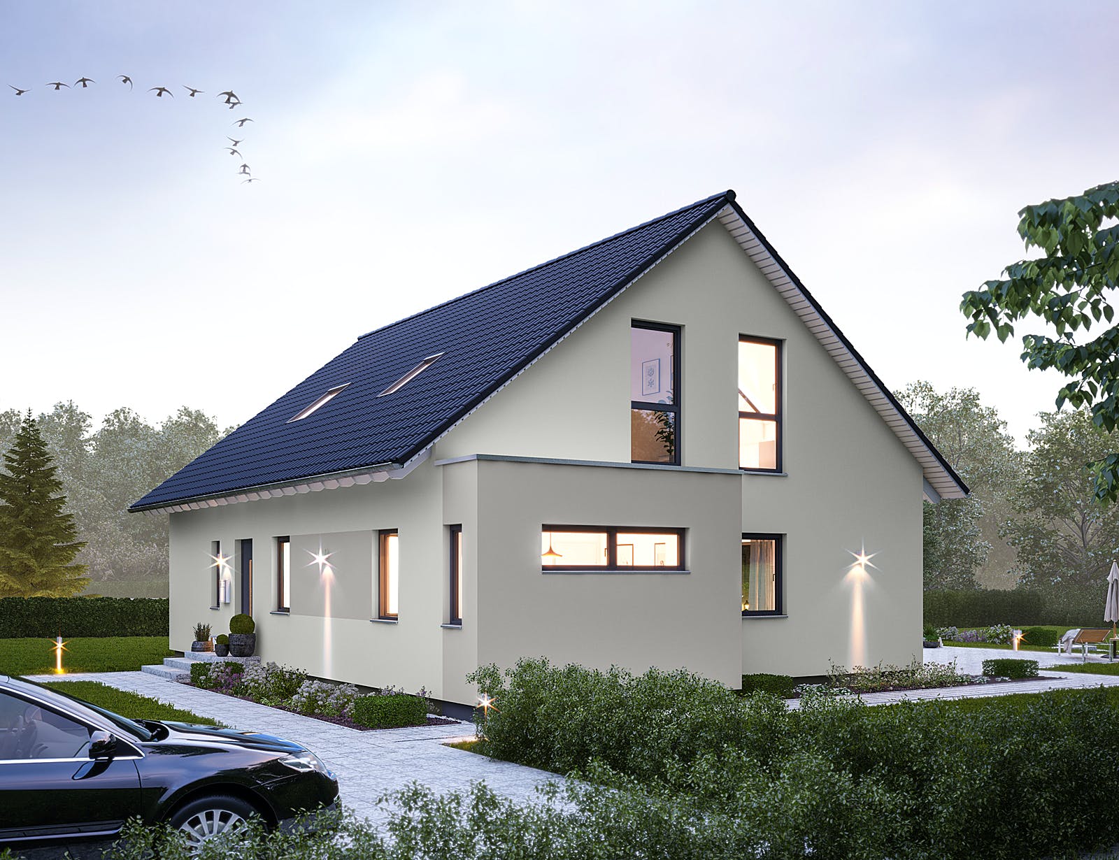 Fertighaus FamilyStyle 20.01 S von massa haus Ausbauhaus ab 174999€, Satteldach-Klassiker Außenansicht 1