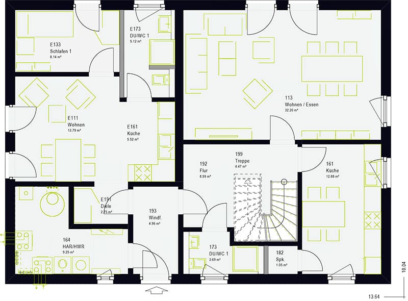 Fertighaus FamilyStyle 20.01 S von massa haus Ausbauhaus ab 174999€, Satteldach-Klassiker Grundriss 1