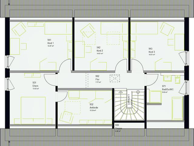 Fertighaus FamilyStyle 20.01 S von massa haus Ausbauhaus ab 174999€, Satteldach-Klassiker Grundriss 2