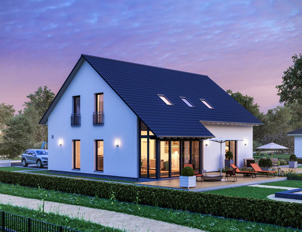Fertighaus FamilyStyle 23.01 S von massa haus Ausbauhaus ab 186999€, Satteldach-Klassiker Außenansicht 2