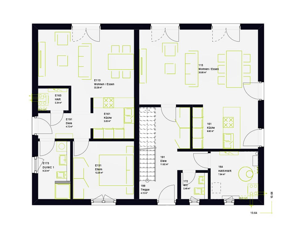 Fertighaus FamilyStyle 23.01 S von massa haus Ausbauhaus ab 186999€, Satteldach-Klassiker Grundriss 1
