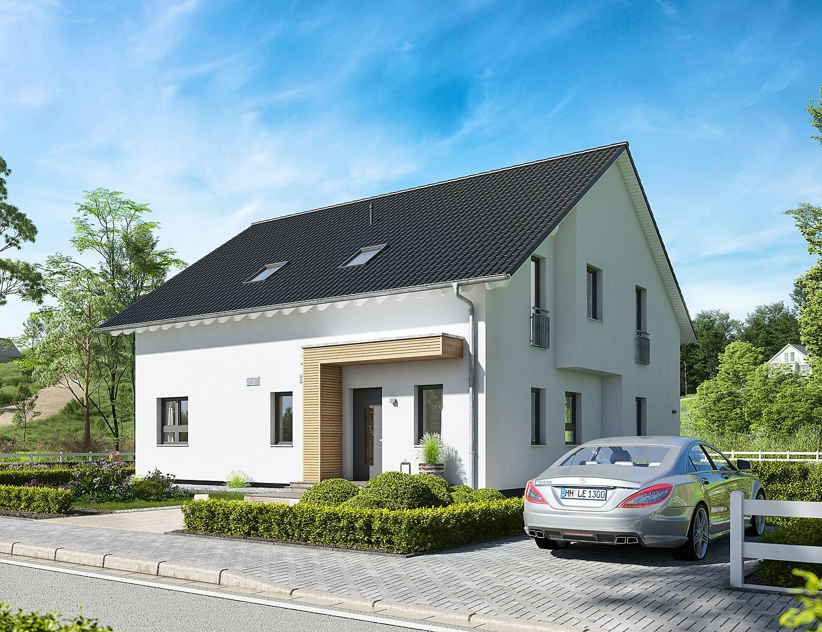 Fertighaus FamilyStyle 24.01 S von massa haus Ausbauhaus ab 208999€, Satteldach-Klassiker Außenansicht 1