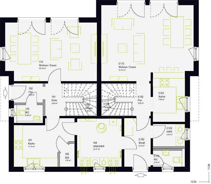 Fertighaus FamilyStyle 24.01 S von massa haus Ausbauhaus ab 208999€, Satteldach-Klassiker Grundriss 1
