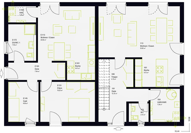 Fertighaus FamilyStyle 26.01 S von massa haus Ausbauhaus ab 200999€, Satteldach-Klassiker Grundriss 1