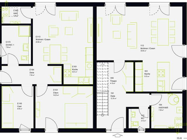 Fertighaus FamilyStyle 26.01 S von massa haus Ausbauhaus ab 200999€, Satteldach-Klassiker Grundriss 1