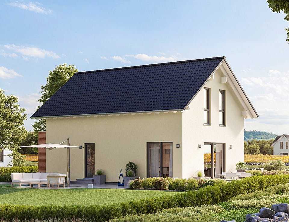 Fertighaus LifeStyle 12.01 S von massa haus Ausbauhaus ab 129999€, Satteldach-Klassiker Außenansicht 1