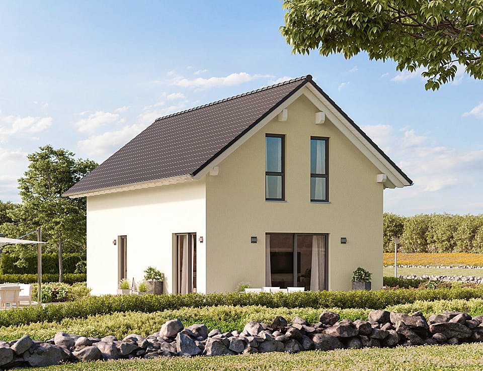 Fertighaus LifeStyle 12.01 S von massa haus Ausbauhaus ab 129999€, Satteldach-Klassiker Außenansicht 2