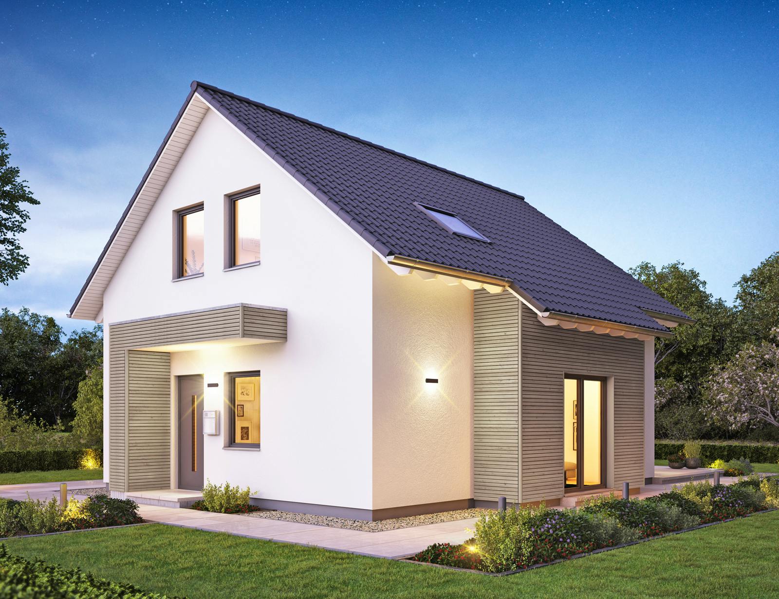 Fertighaus LifeStyle 13.01 S von massa haus Ausbauhaus ab 131999€, Satteldach-Klassiker Außenansicht 2